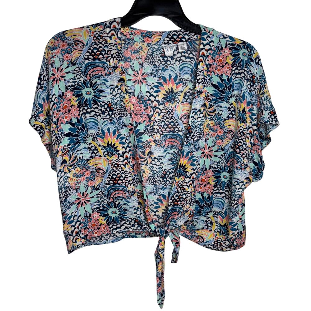 Roxy x Liberty Fabrics Tie-Front Crop Top Floral Boho Beach Medium Viscose